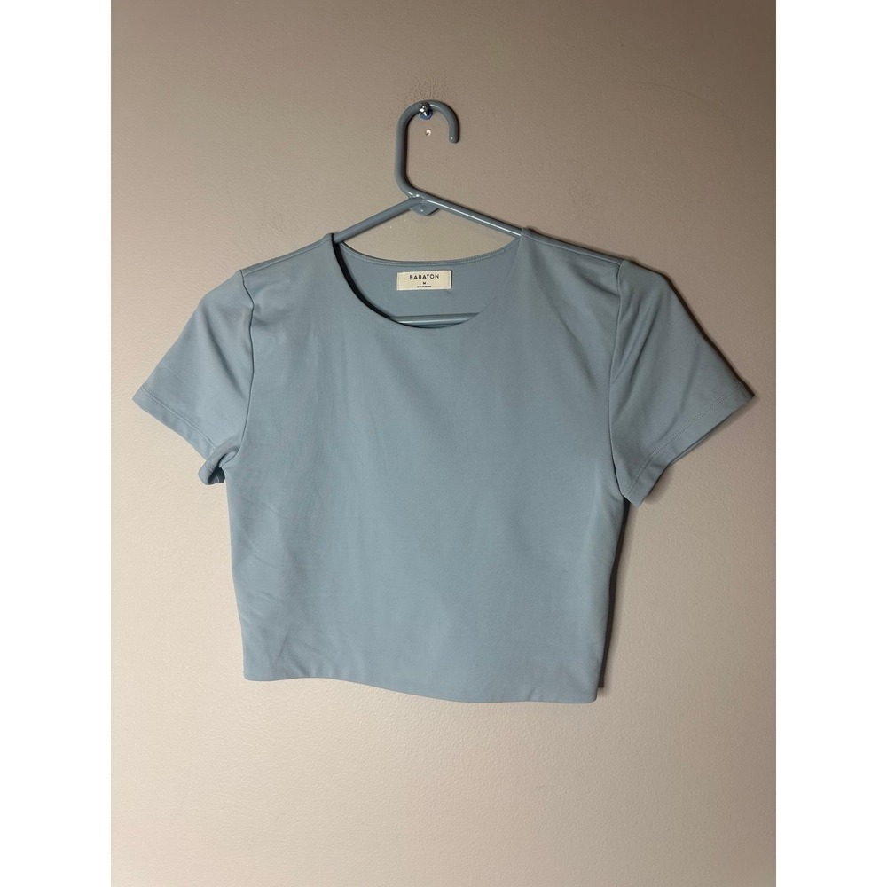 Babaton Blue Short Sleeve Cropped Top Size Medium